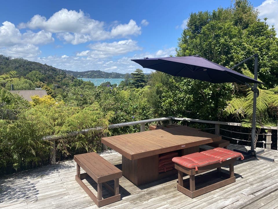 Front deck with water views