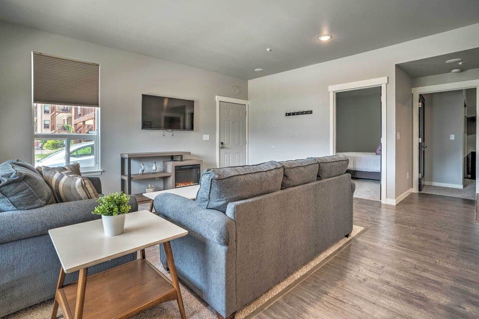 Living Room | 1st-Floor Condo | Sleeper Sofa | DVD Player | Electric Fireplace