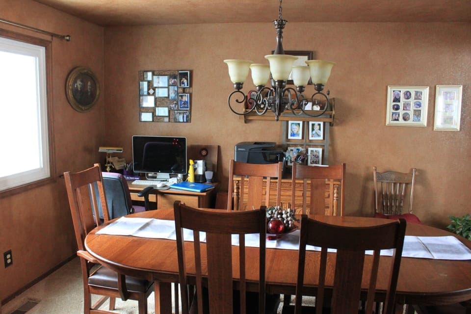 Dining room with computer monitor  and printer and small work area
