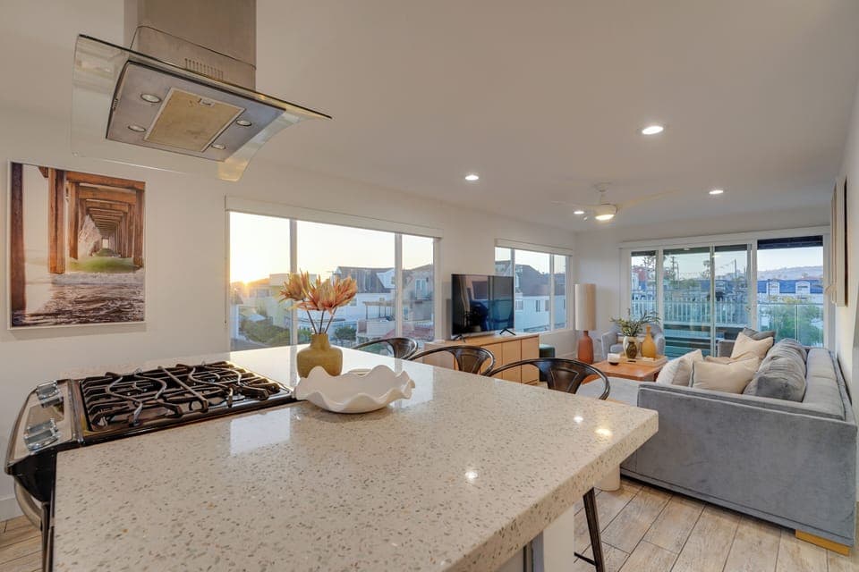 Kitchen and living room sunset view