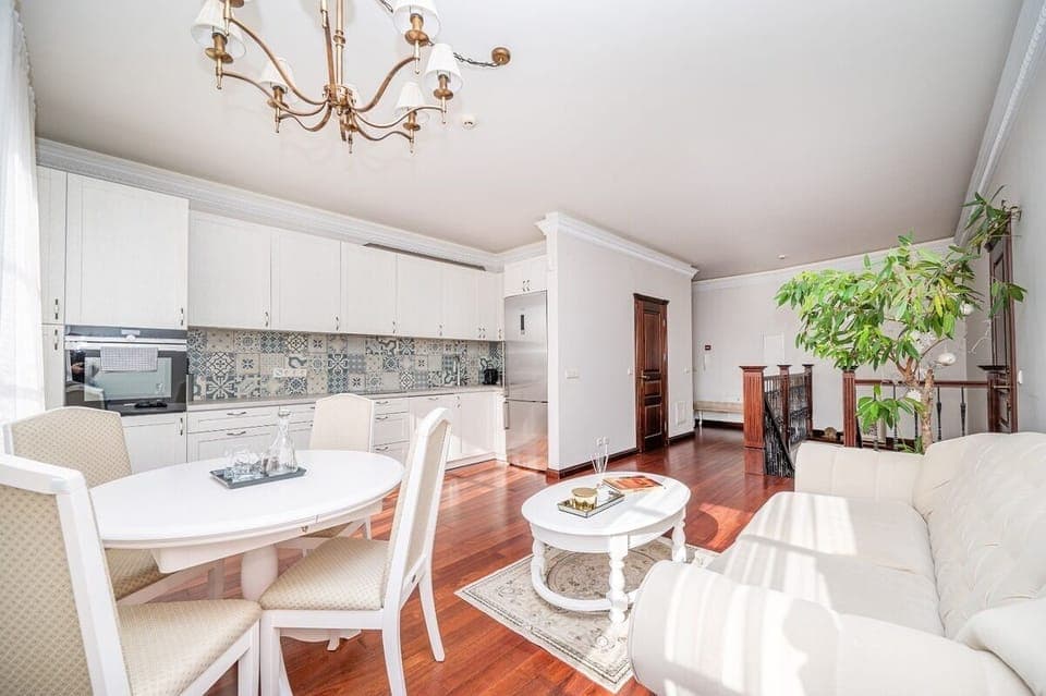 Living room, kitchen and dining area