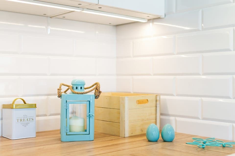 Wooden worktop in the kitchen.