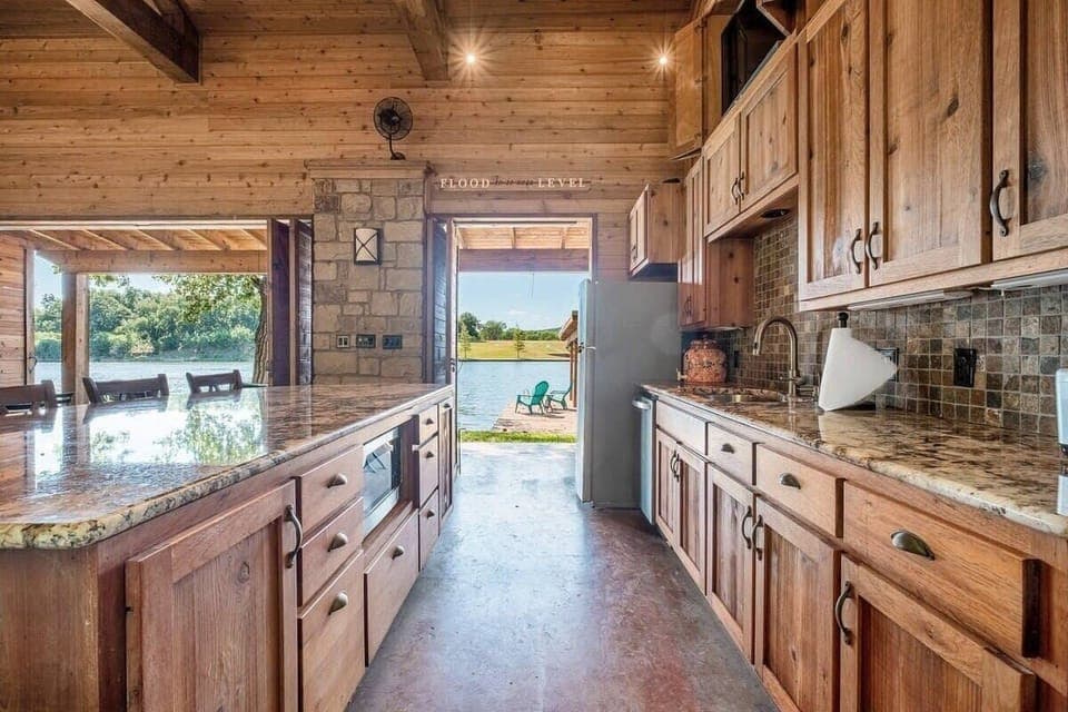 Fully stocked outdoor kitchen.