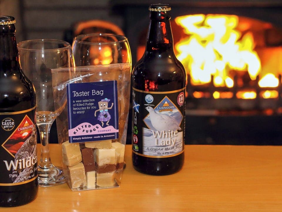 Roaring fire, local beer, local fudge.. Perfect! | Holly Lodge, Aviemore