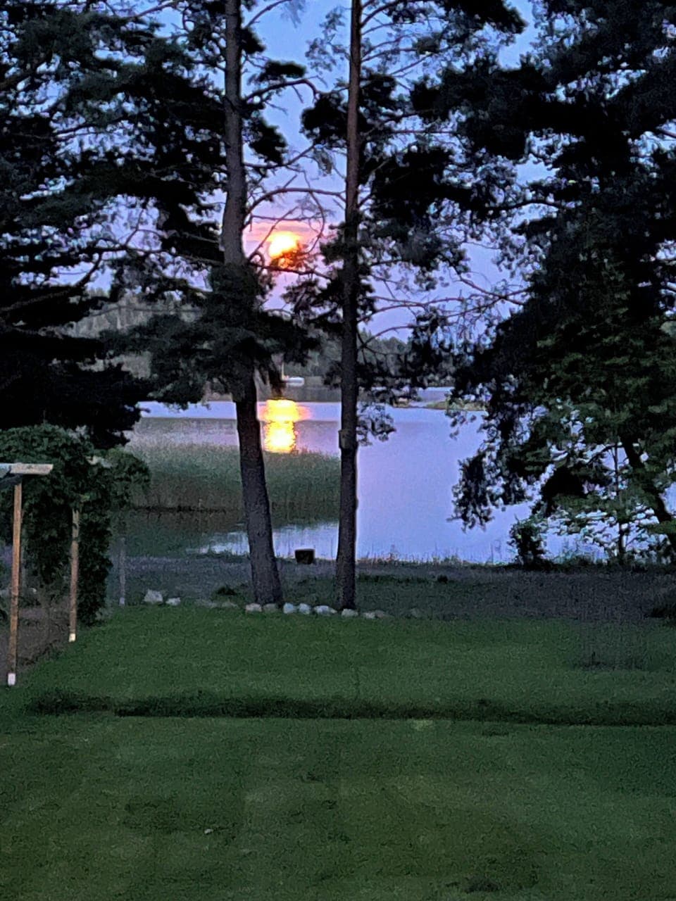 Rising moon over our bay taken from the garden