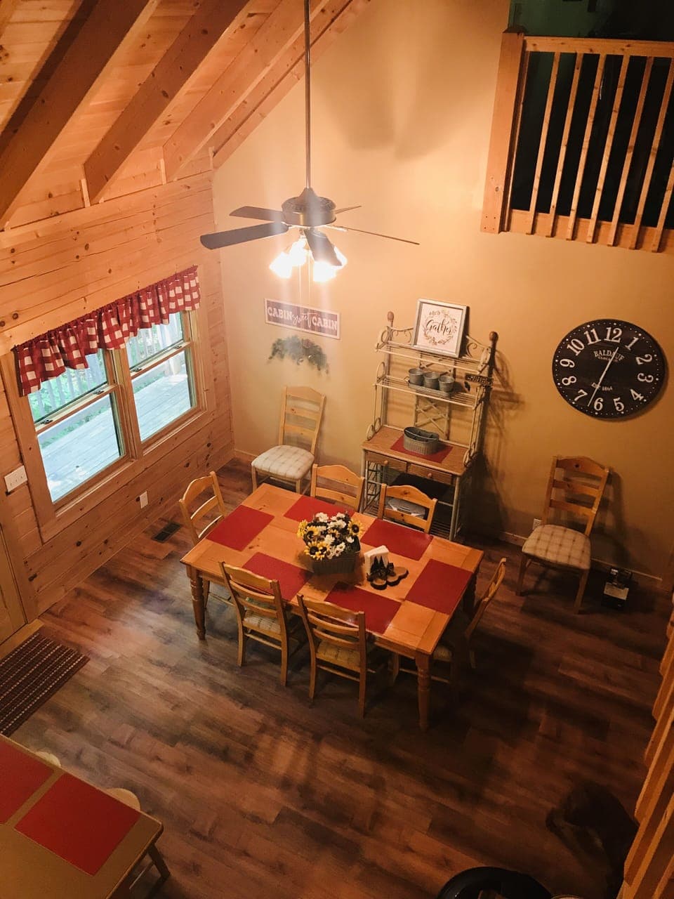 Lovely dining room open to the family room that seats eight.