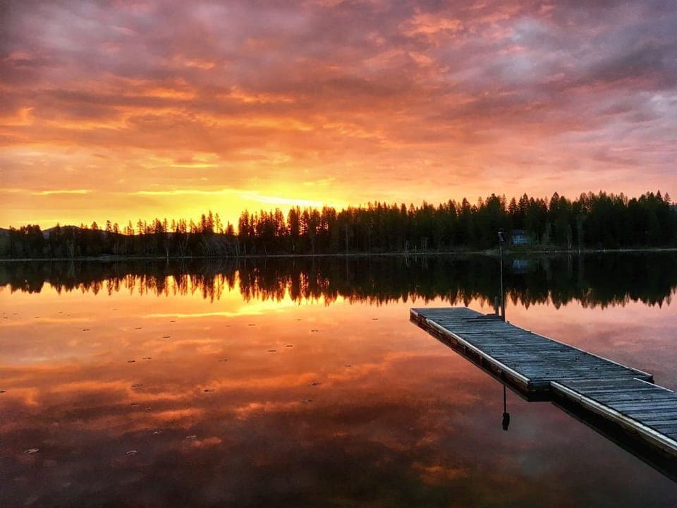 A view of the dock at sunrise in spring.