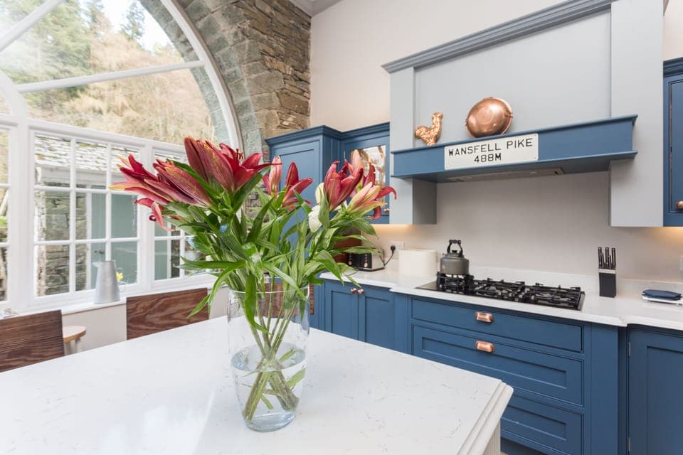 The kitchen island and gas hob