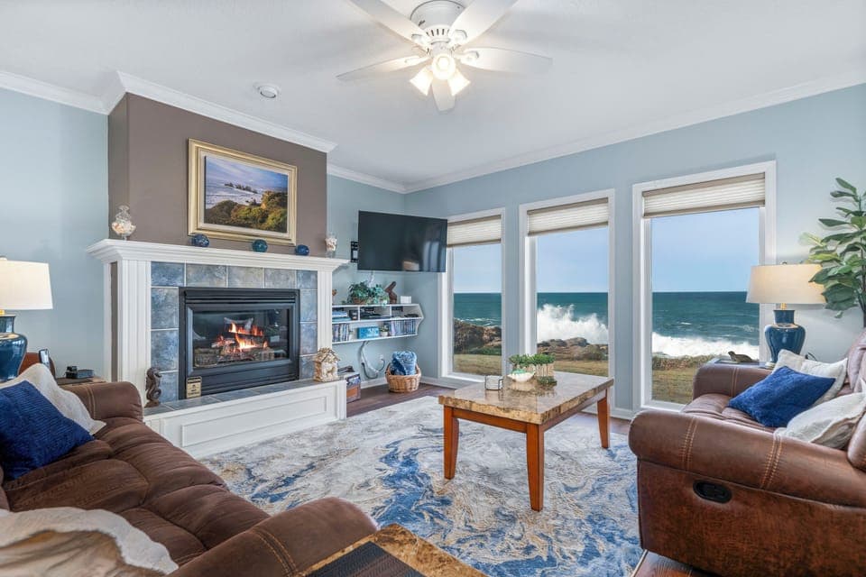 Living area with oceanfront views
