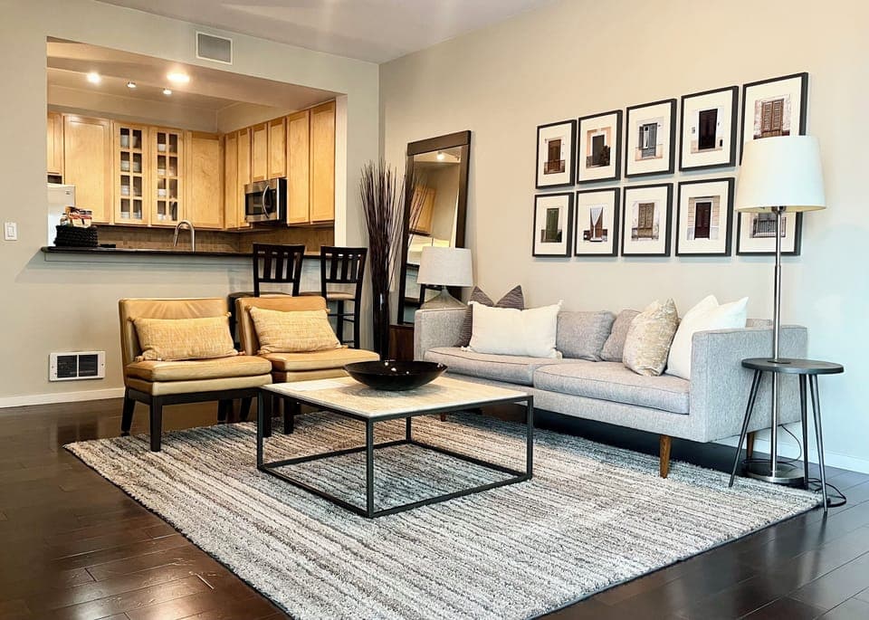 Enjoy modern and cozy furnishings from West Elm and Crate and Barrel