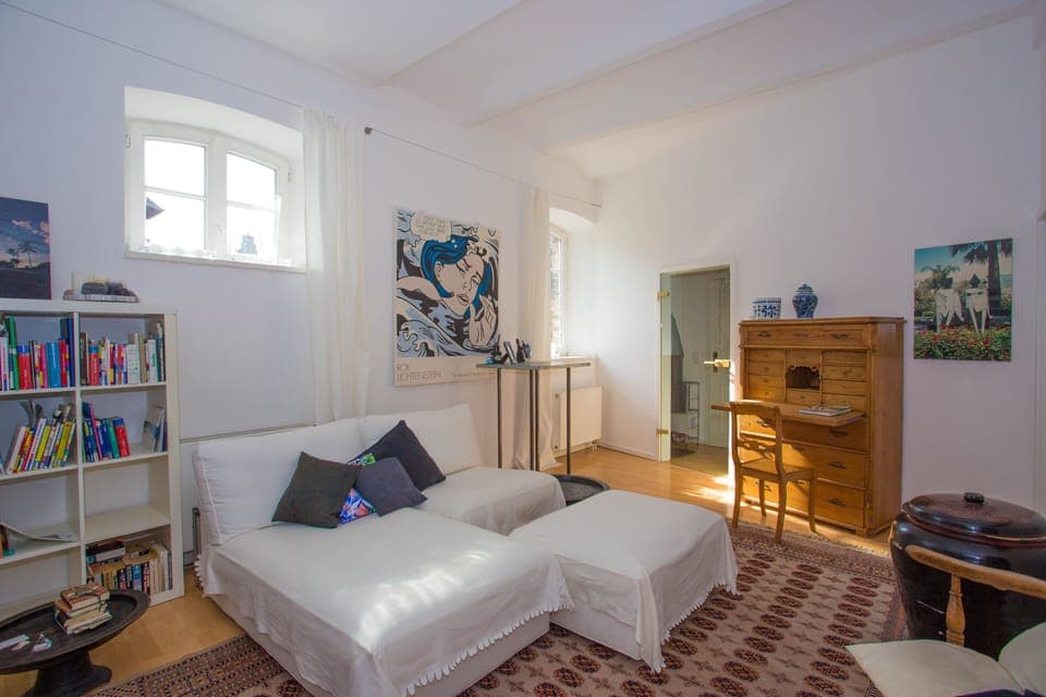 Living room with over 3 meter high ceilings 
