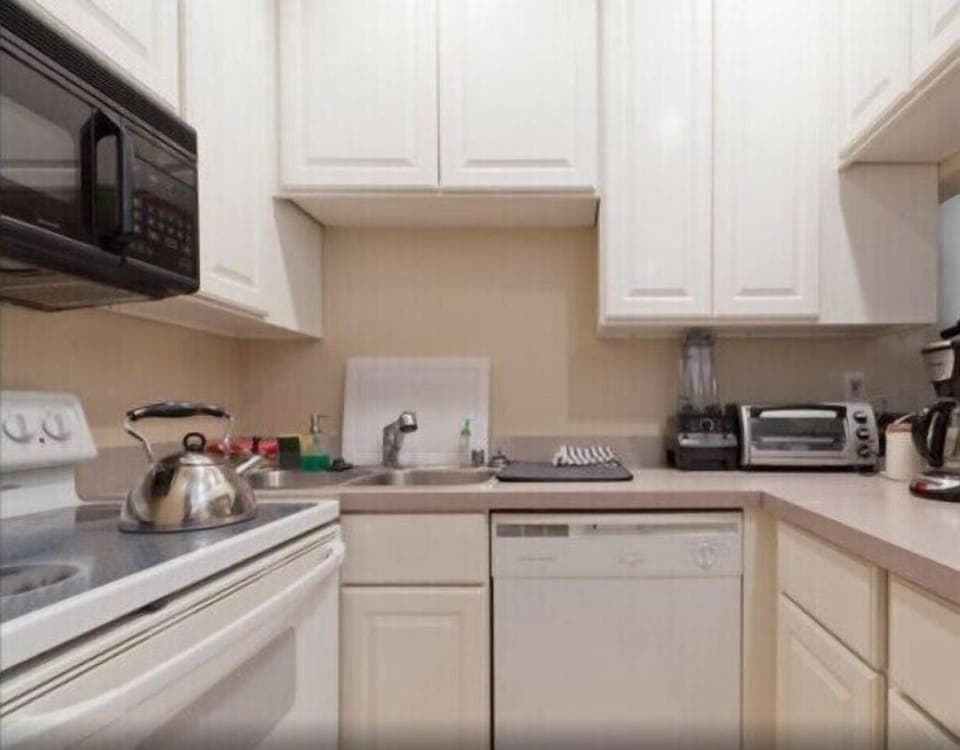 Fully open kitchen with whatever items you need for a delicious meal.