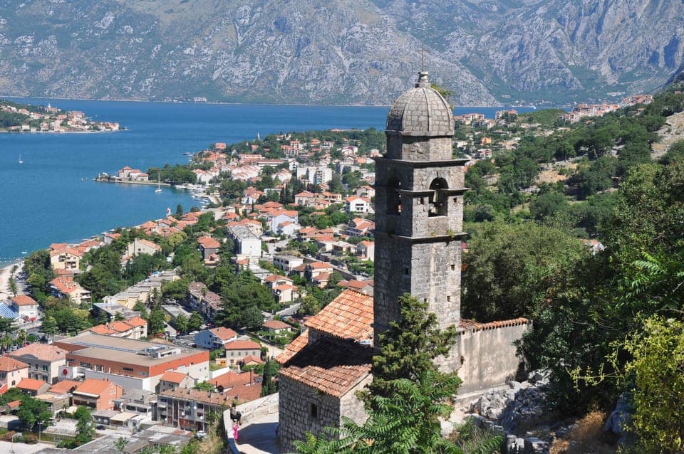 View of Kotor and Bay after climbing up the wall, about an hour climb