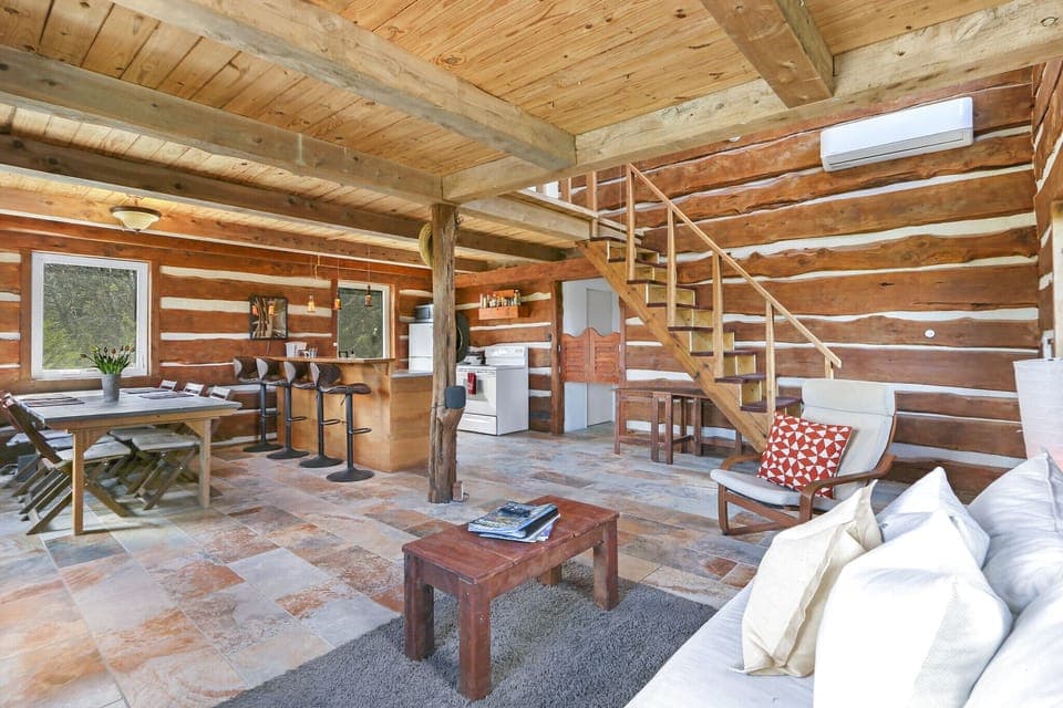 The custom built lodge welcomes guests with warmth and charming craftsmanship