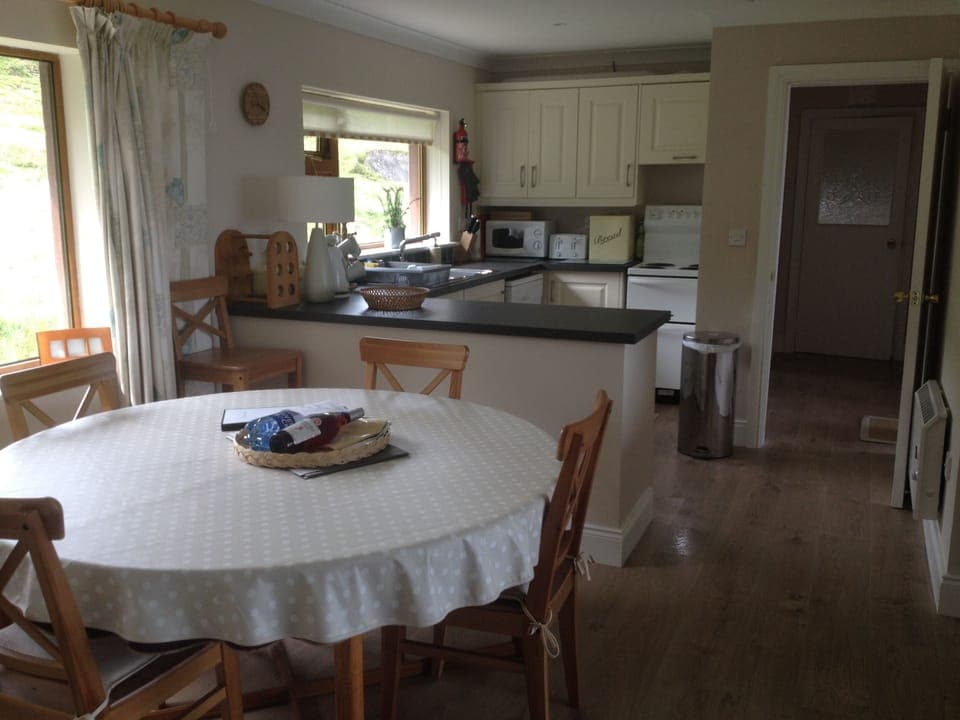 Open plan kitchen, dining and living area.