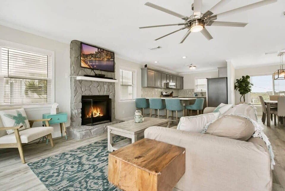 Fireplace is decorative only.