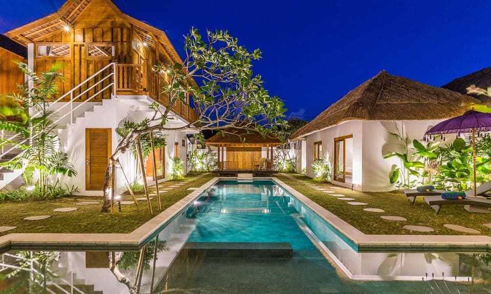 Private Pool illuminated at night 