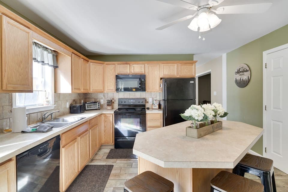Fully stocked kitchen with island