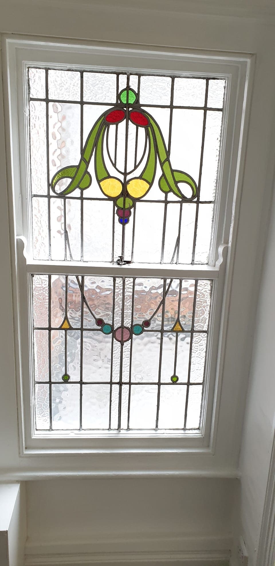 first floor original period Victorian stained glass sash window