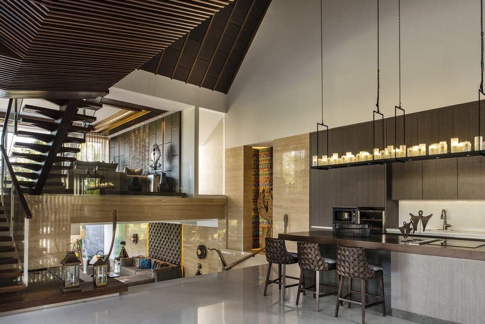 Kitchen and living area in second and first floor