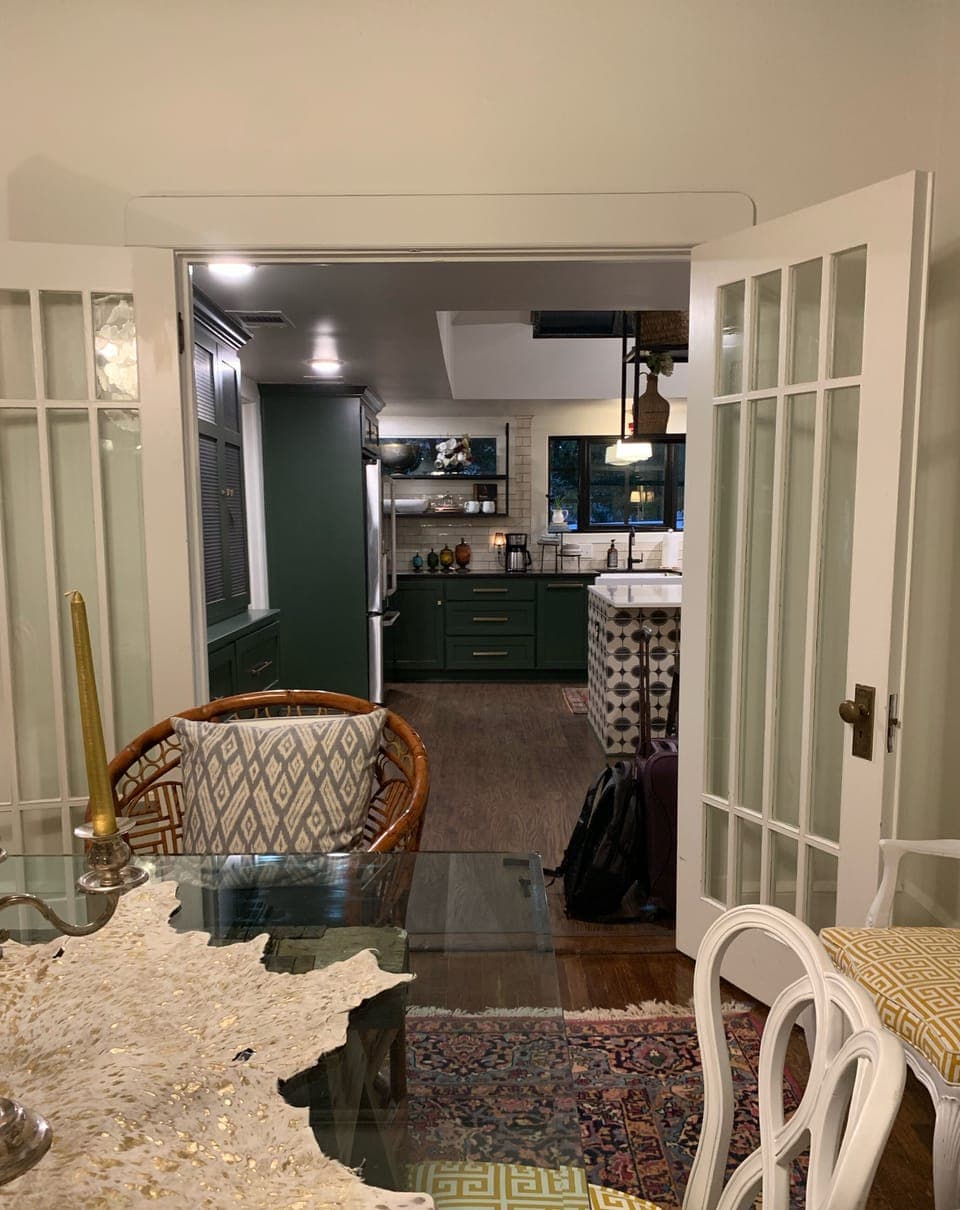 Dining room looking into kitchen 