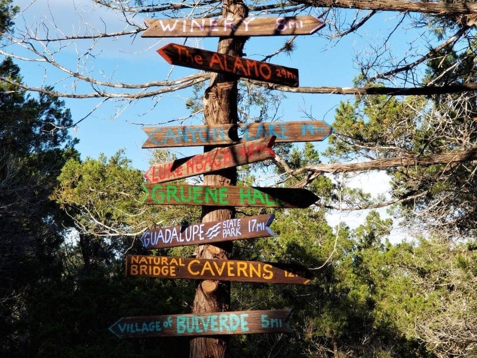 The sign pointing to some of the Attractions near the Stoney Porch Guest Cabin.