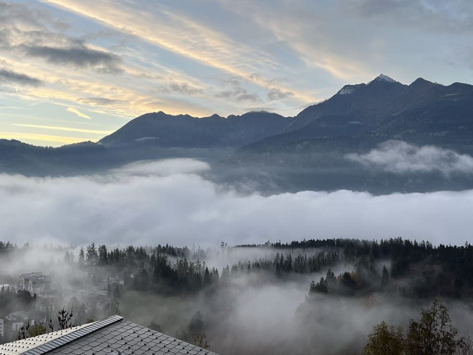 View from balcony on a misty day. 