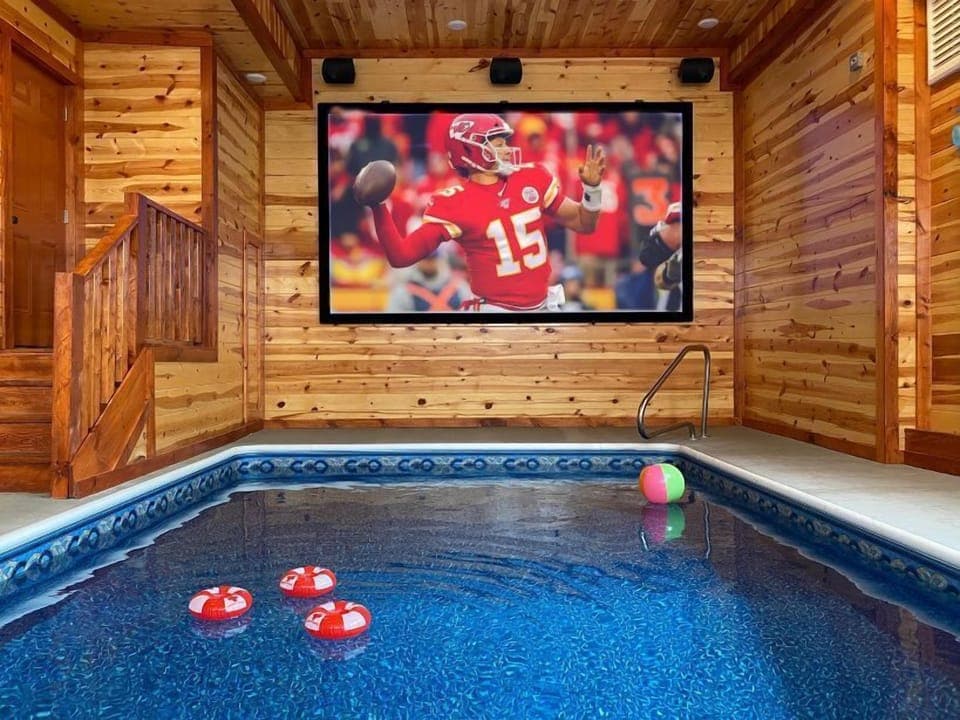 Private in door pool with a LARGE screen to watch your favorite show or game