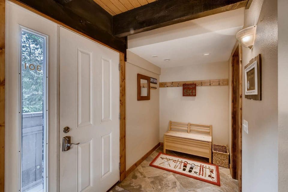 Just inside the front door