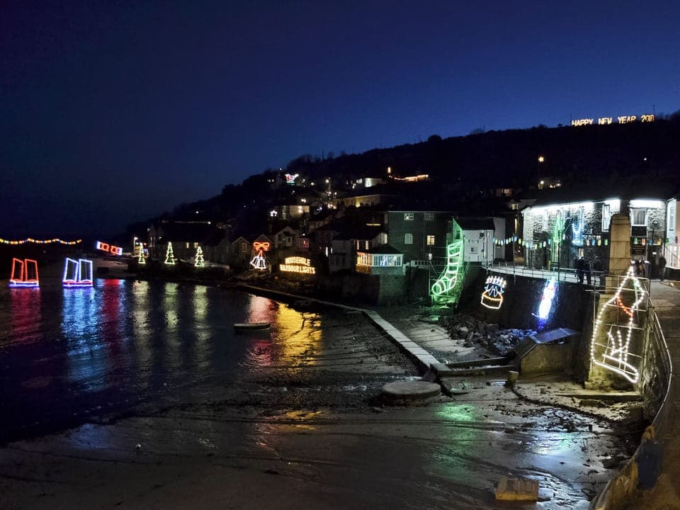Mousehole harbour at christmas time