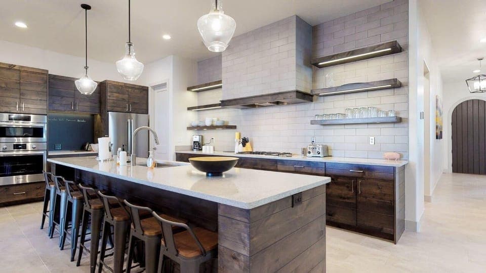 Expansive kitchen with ample counter space for food prep