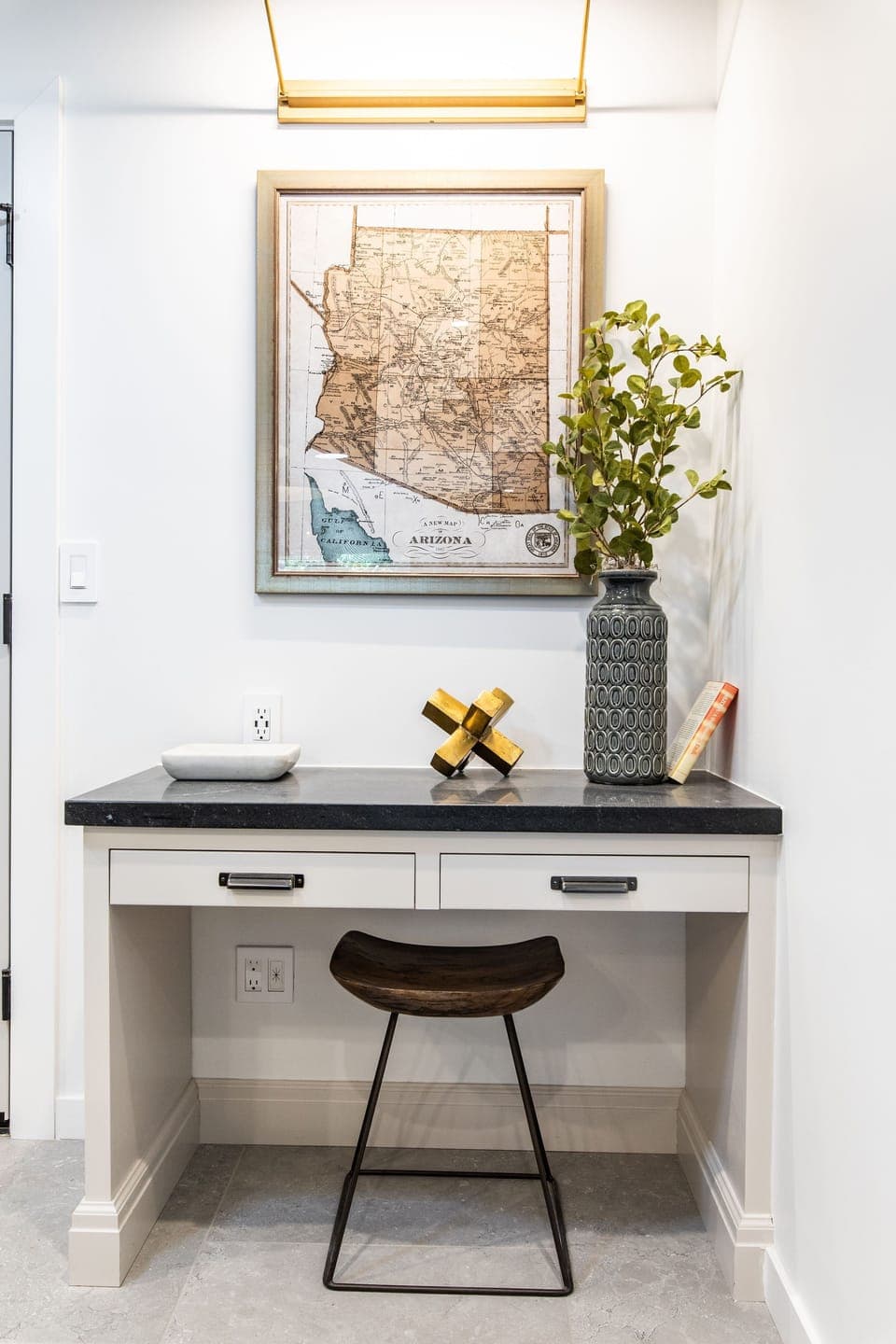 Kitchen desk with overhead lighting