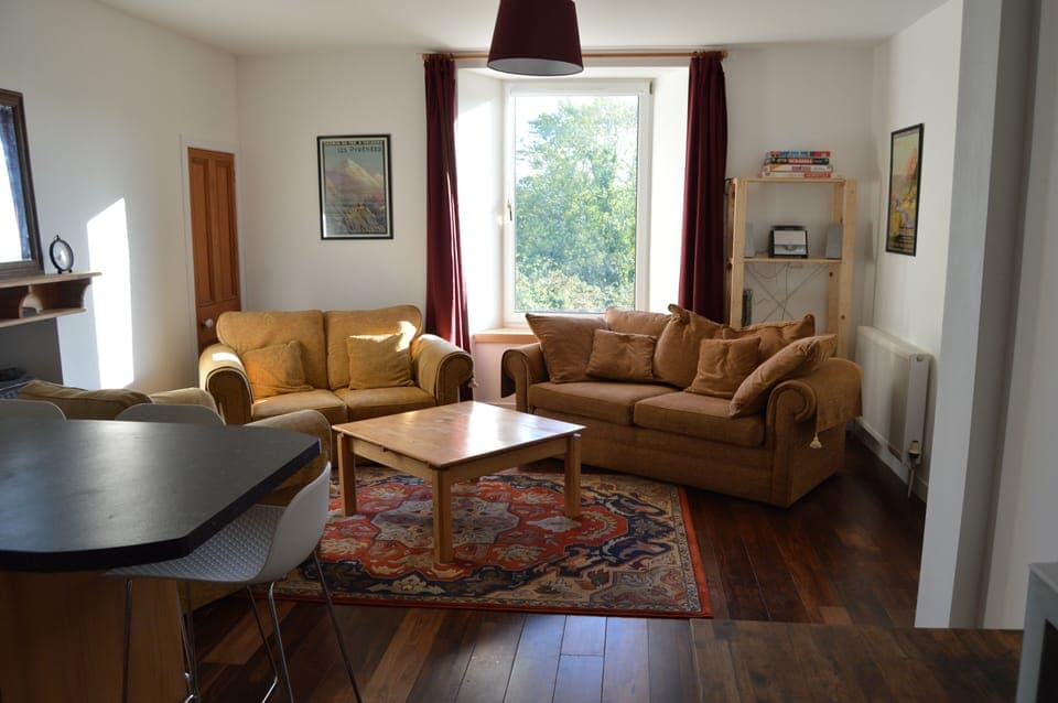 The open plan living room and dining kitchen.