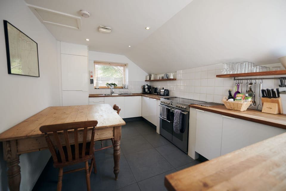 modern kitchen with breakfast table