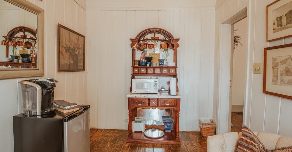 Mini fridge, microwave, toaster, coffee service