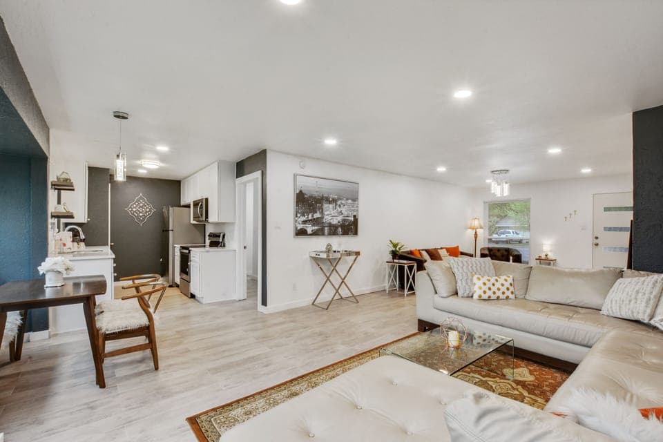 Living room, family room, dining room, & kitchen