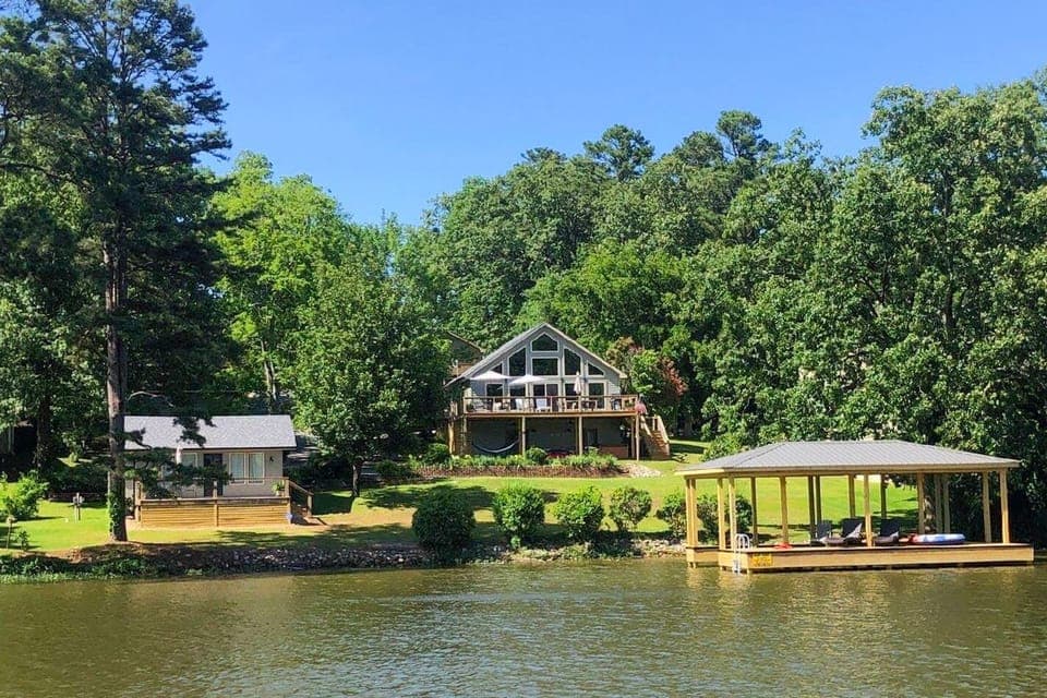 150+ feet of lakefront property in the best cove on the lake for swimming!
