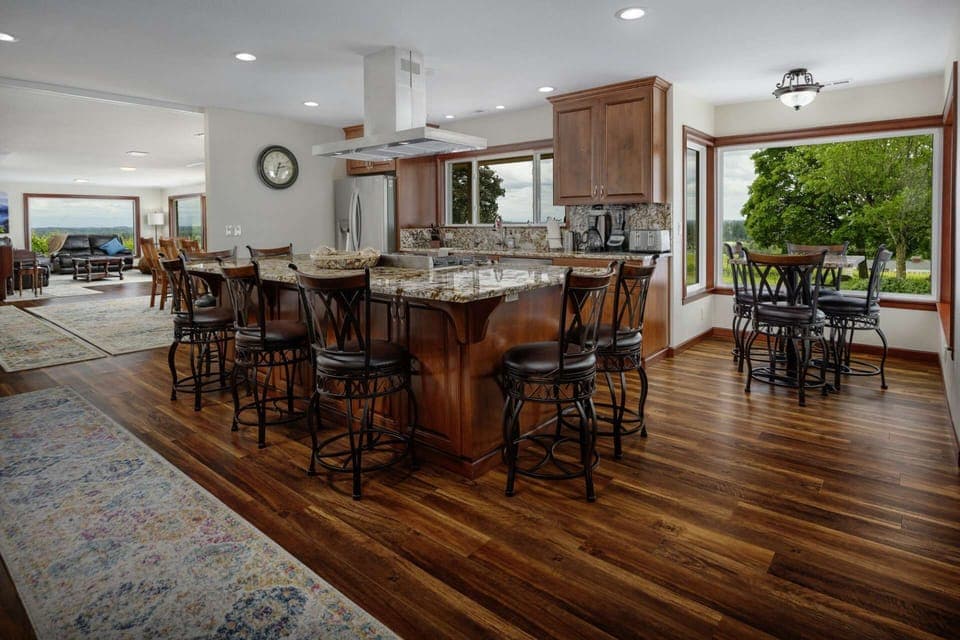 The range is wonderful, the island is HUGE, it’s open to the bar area - just perfect for a family gathering.  -Megan