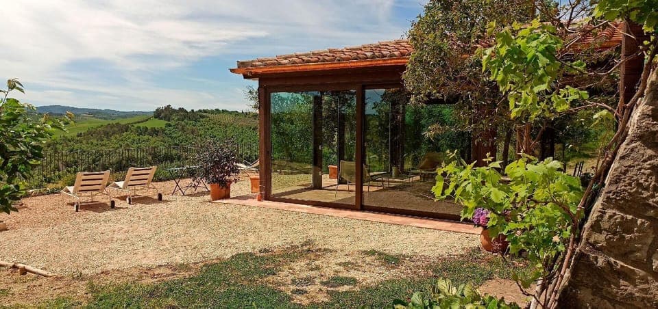 Private winter garden, and outdoor terrace, furnished for relaxation and lunch, with wonderful view