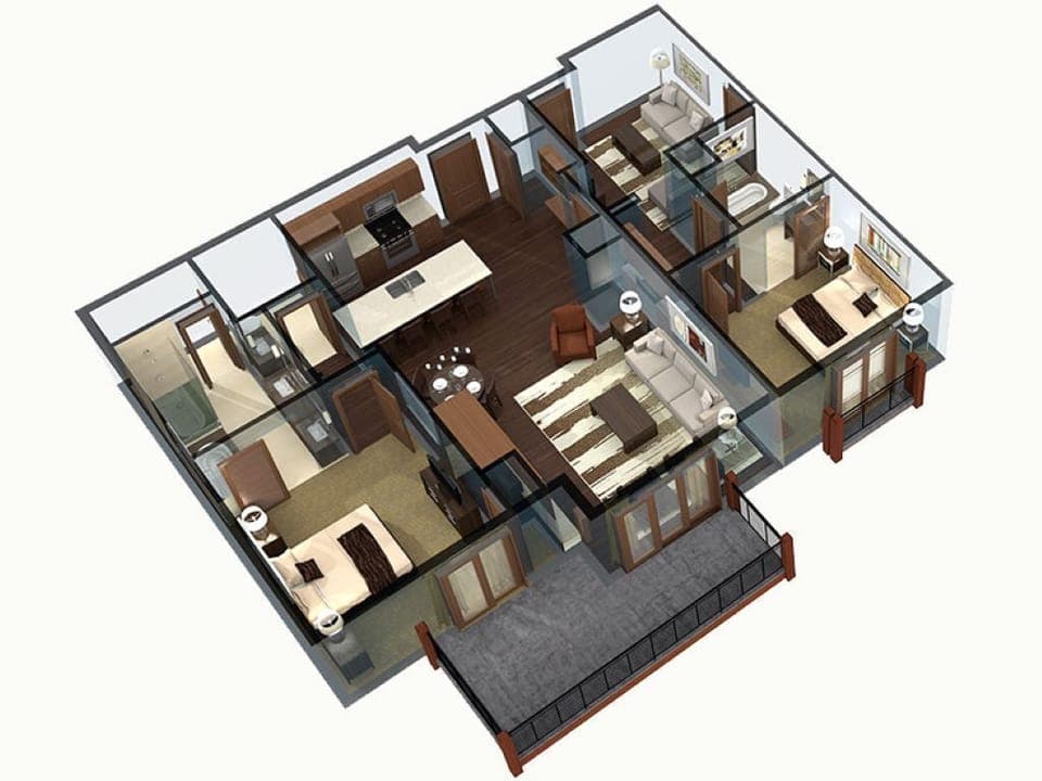 Floor layout for the 2 bedroom unit