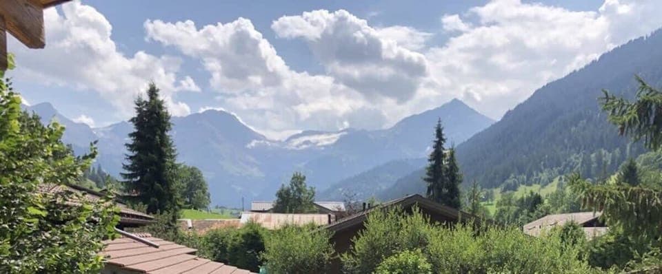 The stunning mountain views on a sunny summer day are breathtaking.