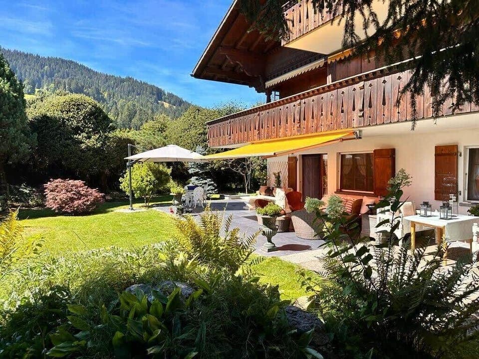 side view of the chalets exterior on a sunny day 