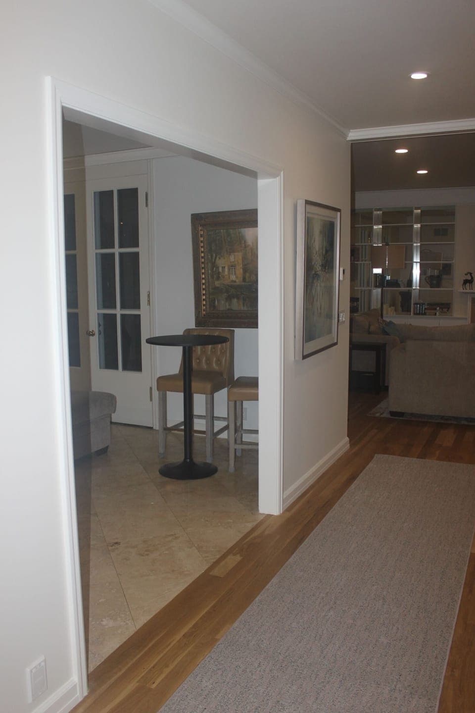 View into family room and living room.
