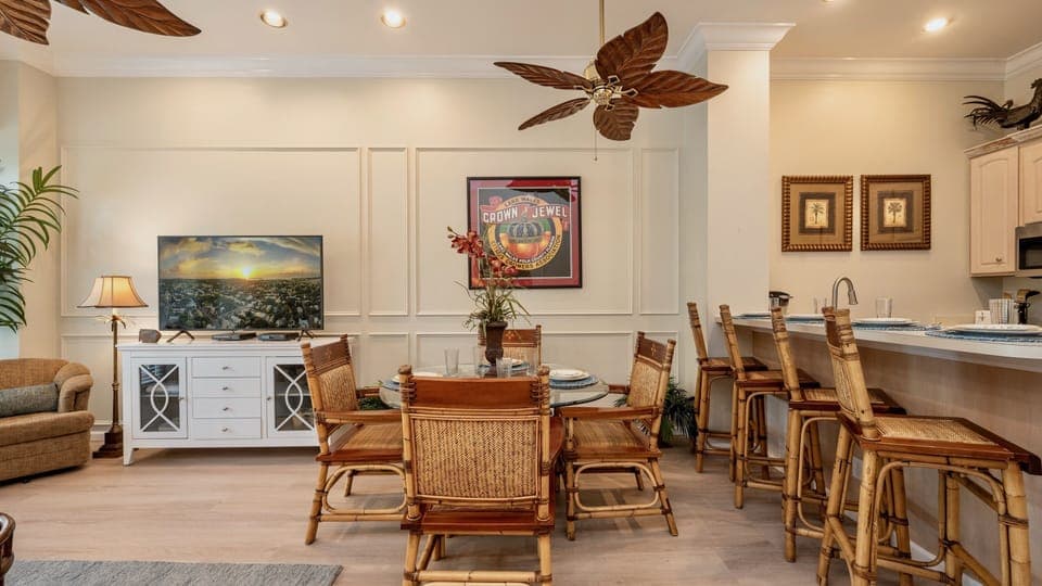 The indoor dining set seats four...