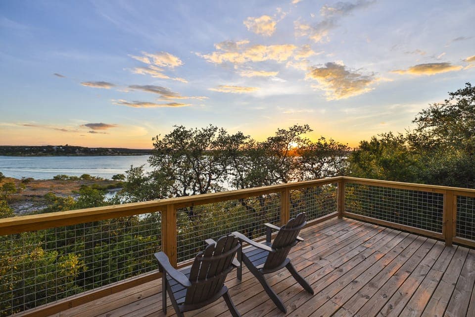 Back deck at evening twilight