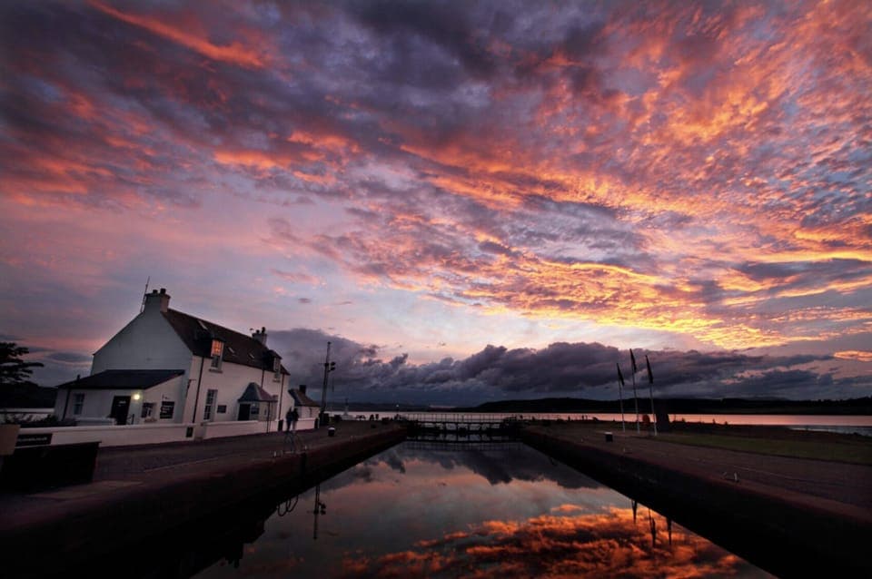 Sunset at the end of the Caledonian Canal.  2 Minute walk from Seacot.