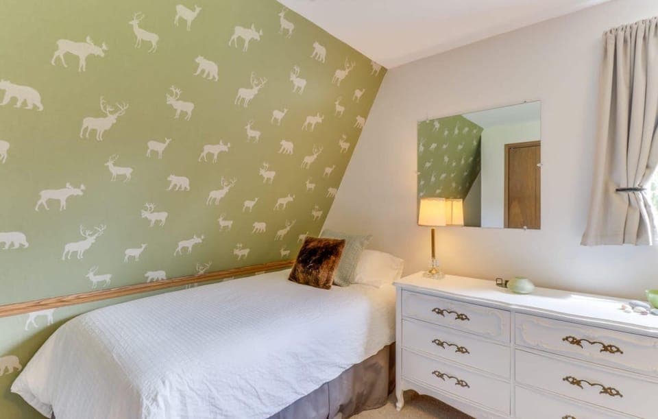 Upstairs second bedroom with single bed and queen bed