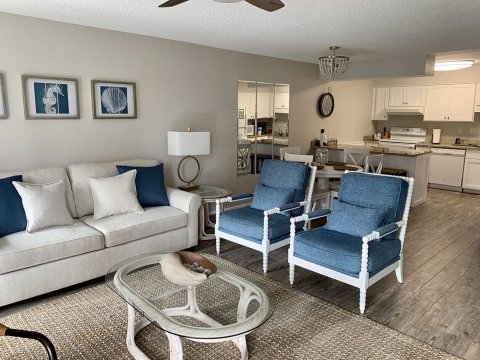 Open concept kitchen / dining/ living room area. 