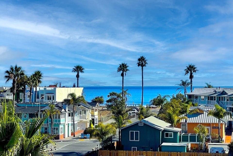 view from the sky bar rooftop deck of downtown Avila and the ocean