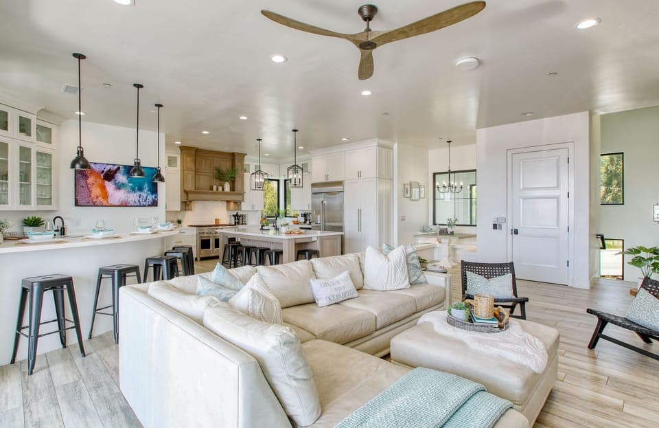 the great room, kitchen, nook and bar